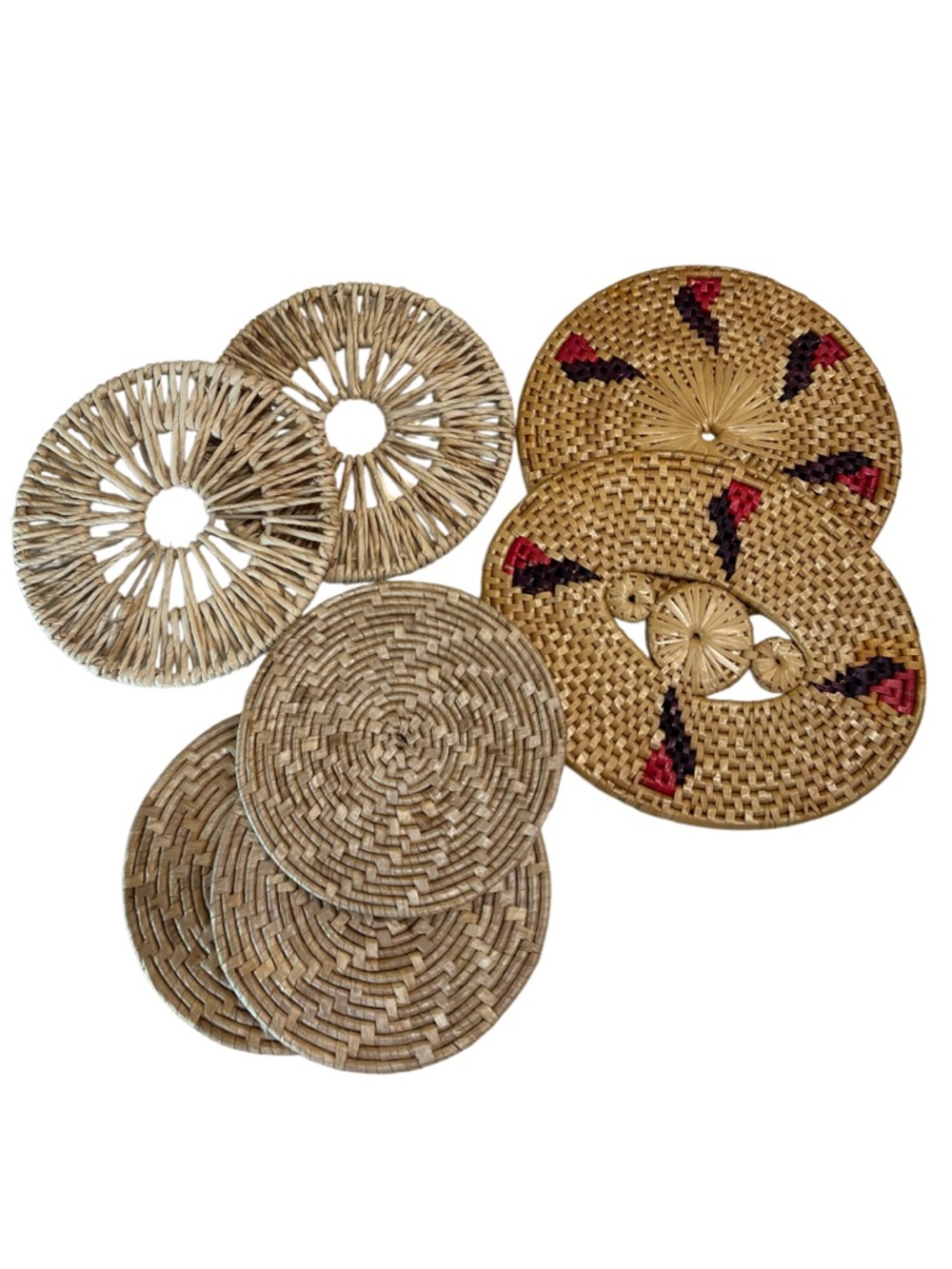 Wicker Rattan Trivet & Wall Decor Set Boho Natural Fiber Lot of 7
